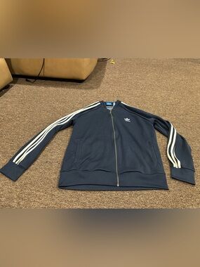 EUC! Adidas Track Jacket Mens XL Black Full Zip 3-Stripes Active Athletic gym